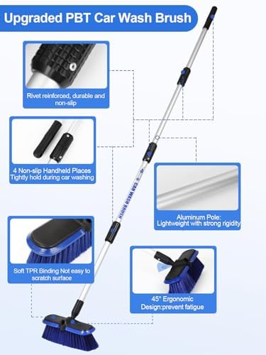 Car Wash Brush with Long Handle 62"/156cm Telescoping Mop Pole 10" /25.4cm - Image 5