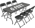 Black 6FT Folding Table with 6 Plastic Folding Chairs by WelcometoEDWINENE