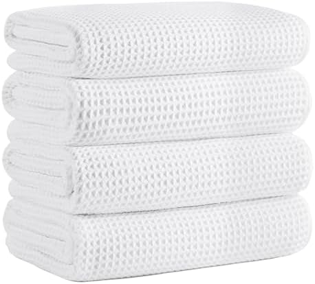 Microfiber Waffle Bath Towels, 4 Pieces, Fast Drying, Lint Free 430 GSM by Unknown