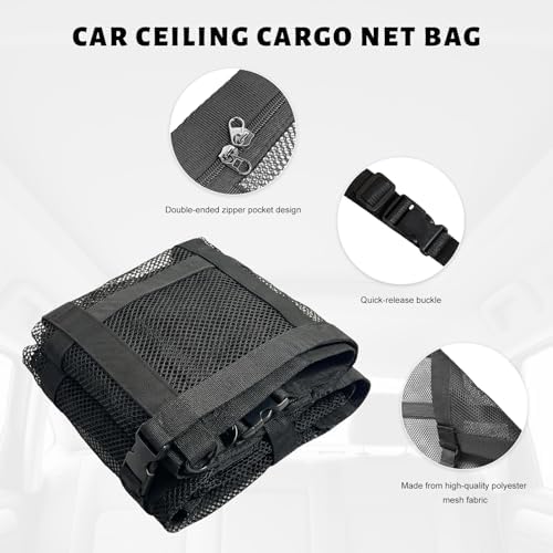 Car Ceiling Cargo Net Pocket, 31.5×20.5 Inch Double-Layer Car Roof Mesh Storage - Image 3
