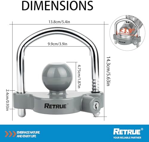 RETRUE Universal Trailer Coupler Lock, Adjustable Hitch Ball Lock - Image 2
