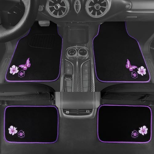 CAR PASS Embroidery Butterfly and Flower Car Floor Mats, Universal Fit 95% - Image 4