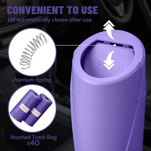 Car Trash Can Bin with Lid-2 Packs Car Garbage Can Cup Holder-Purple Mini - Image 7