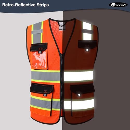 JKSafety Safety Vest for Men Women Hi Vis Reflective Vest JK220 Orange M - Image 2
