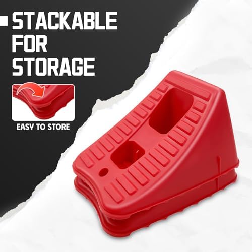 HOXWELL Wheel Chocks for Travel Trailers, 2 Pair Non Slip Red Wheel Wedge - Image 2