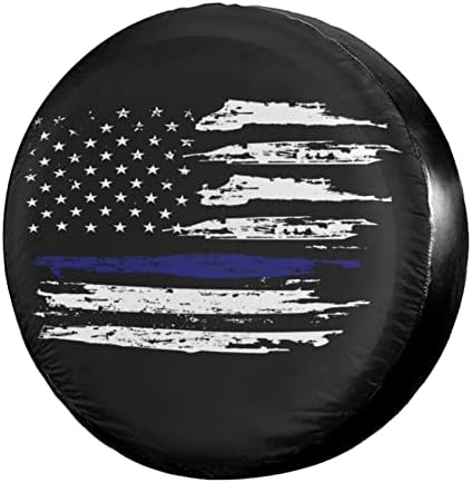 American Flag Thin Blue Line Spare Tire Cover Dust-Proof Wheel Tire Cover Fit by Foruidea
