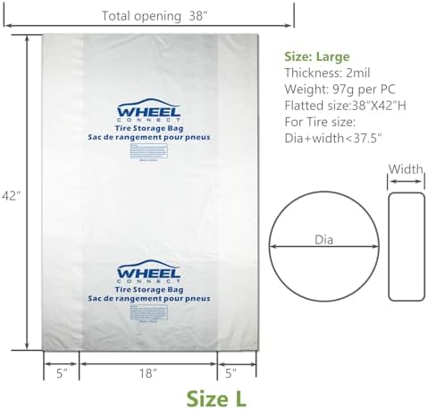 WHEEL CONNECT Tire Storage Bags. Made of Polyethylene LDPE Plastic, Large - Image 2