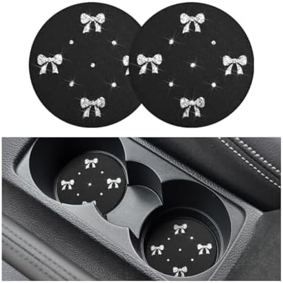 2PCS Car Coasters Rhinestone Bow Cup Holder Pad Anti-Slip Silver by KHGUZ