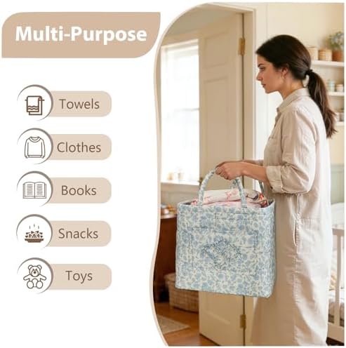 Storage Basket Boho Fabric Large Collapsible Floral Laundry Nursery Hamper - Image 3