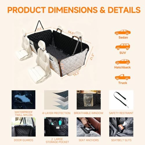 Dog Car Seat Cover Back Seat, Reversible Waterproof Hammock Car Protector - Image 4