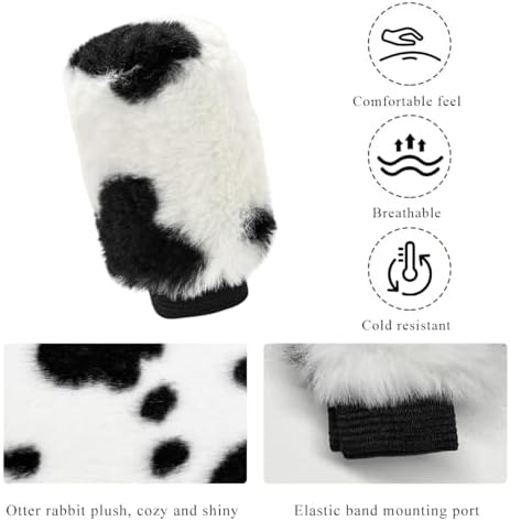 Cow Print Car Shift Knob Cover, Cute Cow Print Anti-Slip Plush Shifter Stick - Image 3