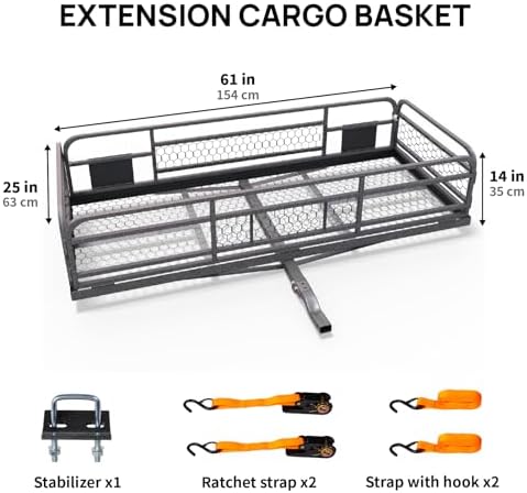 Bonnlo 60''X 24''X14'' Folding Hitch Mount Cargo Carrier Basket - Image 7
