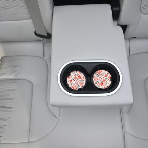 Red Flowers Car Coasters for Drinks Absorbent, 2 Pack Cup Holders, 2.56" - Image 3