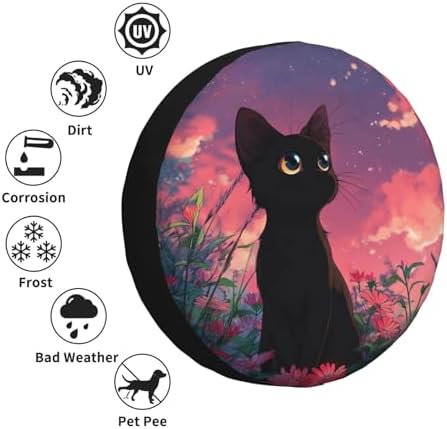Black Cat Spare Tire Cover Waterproof Wheel Cover 16 Inch Universal Fit - Image 6