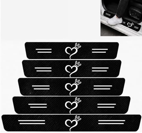 5PCS Heart Crown Car Door Sill Protector, Carbon Fiber Leather Sill Sticker by TnLnYn