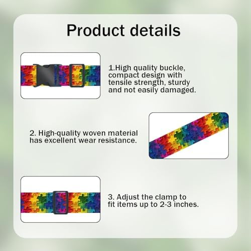 2 Pack Luggage Straps for Suitcases Adjustable Rainbow Puzzle Piece Design - Image 2