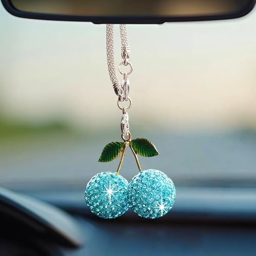 Bling Cherry Car Hanging Ornament, Cute Crystal Rear View Mirror Pendant by YOYLMAL