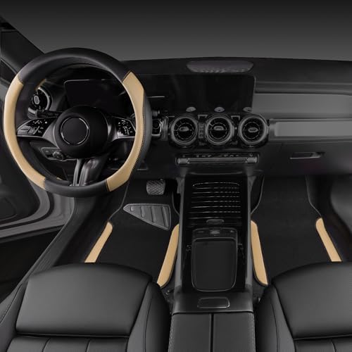 CAR PASS Faux Leather Steering Wheel Cover and Waterproof Car Floor Mats - Image 2