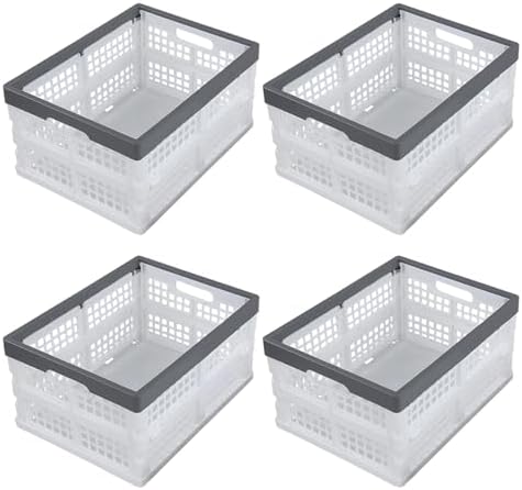 15 L 4-Pack Plastic Folding Storage Crate, Stackable Collapsible Milk Crates by Nihenok