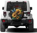 Sunflowers and Blue Butterflies Spare Tire Cover by Foruidea