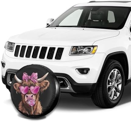 Highland Cow Pink Heart Glasses Lollipop Bow Spare Tire Cover - Image 7