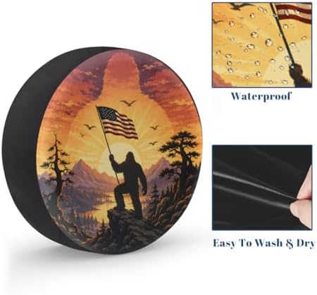 Bigfoot American Flag Spare Tire Cover Wheel Covers Protectors Waterproof - Image 4