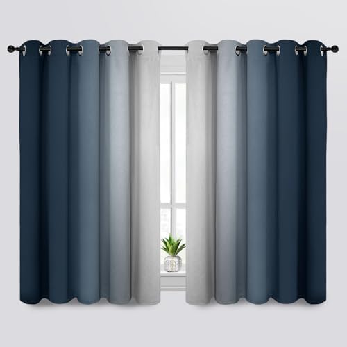 SimpleHome Ombre Navy Blue to Grey White Curtains by SimpleHome