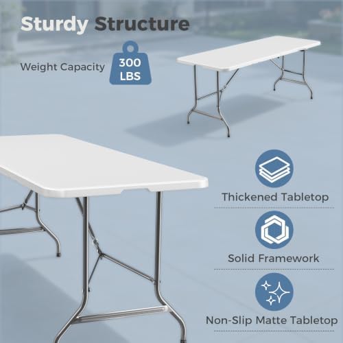 DUMOS 6 FT Folding Picnic Table, Portable Plastic Table - Image 4