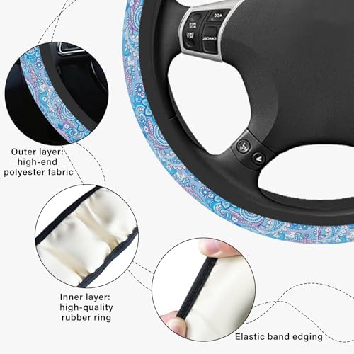 Blue Bohemian Pattern Steering Wheel Cover, Cute Print Steering Wheel Cover - Image 6