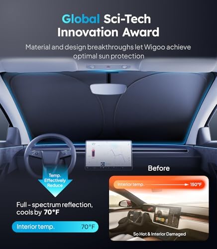 Wigoo for Tesla Model 3 Windshield Sunshade, OEM Design, 100% Sun Block - Image 2