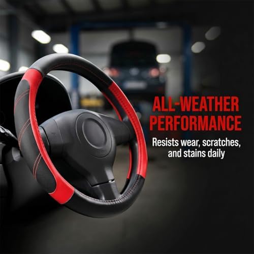 14.5-15 Inch Leather Steering Wheel Cover, Non Slip - Image 4