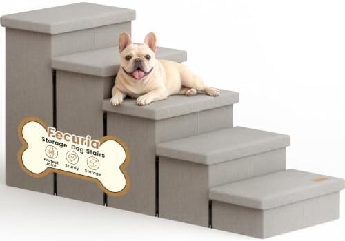 5-Step Wide Dog Stairs with Storage 23" H, Non-Slip Sturdy Pet Steps by Fecuria