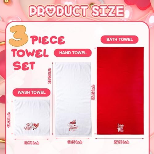 Peryiter 3 Pack Valentine Love Decorative Bath Towel Set - Image 3