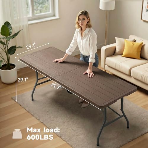 Folding Table 6 Foot, HDPE Wood Grain Pattern, Heavy Duty 600 lbs Capacity - Image 2