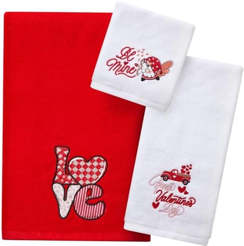 Peryiter 3 Pack Valentine Love Decorative Bath Towel Set by Peryiter