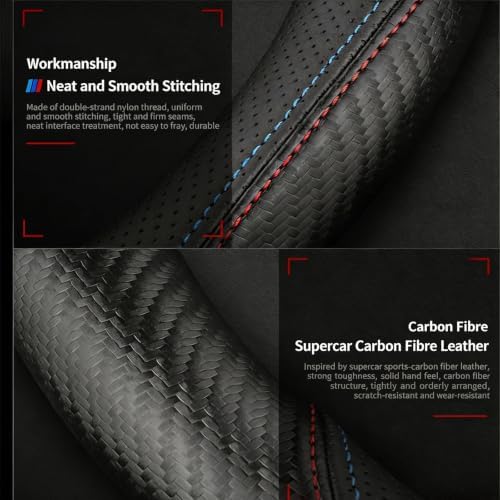 Microfiber Leather Steering Wheel Cover, D-Shape Carbon Fiber Two-Tone Wire Trim - Image 5