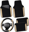 CAR PASS Faux Leather Steering Wheel Cover and Waterproof Car Floor Mats by CARPASS