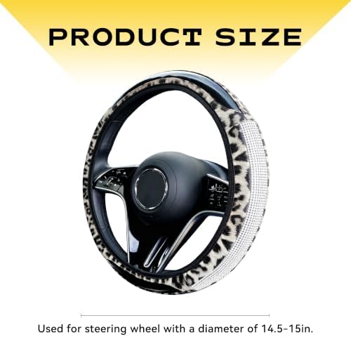 Bling Rhinestone Cheetah Steering Wheel Cover Leather White - Image 2