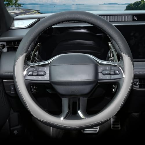 Valleycomfy Microfiber Leather Steering Wheel Cover 14.5"-15" Grey - Image 2