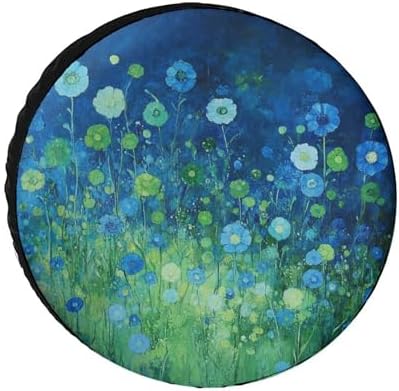 Heavy Duty Spare Tire Cover 18inch Blue and Green Flowers Weatherproof by HighonHi
