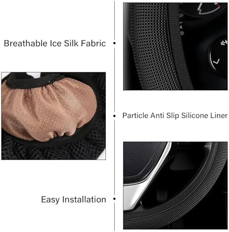 Black Mesh Steering Wheel Cover, Universal 15 inch, Elastic Stretch Microfiber - Image 6
