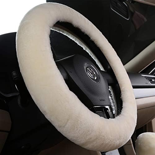 White Fuzzy Sheepskin Car Steering Wheel Cover - Image 2