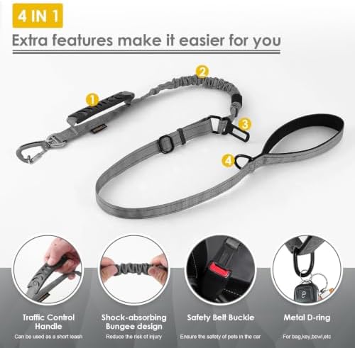 AUBELL Tactical Dog Leash Heavy Duty, 4-6ft No Pull Bungee Leash - Image 3