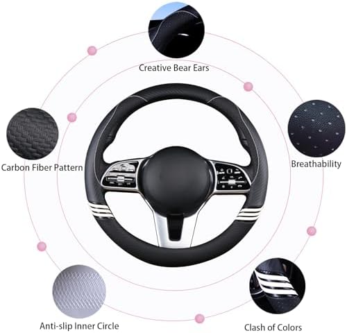 15 inch Cute Leather Steering Wheel Cover Black - Image 4