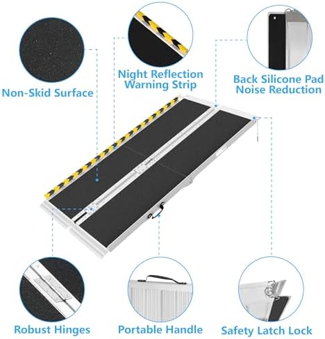 5FT Portable Wheelchair Ramp, Non-Slip Aluminum Folding Handicap Ramp, 600 LBS - Image 4