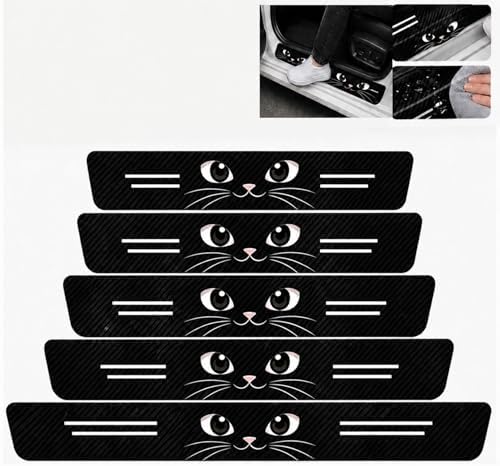 5PCS Cat Eyes Car Door Sill Protector, Carbon Fiber Leather Sill Stickers by TnLnYn