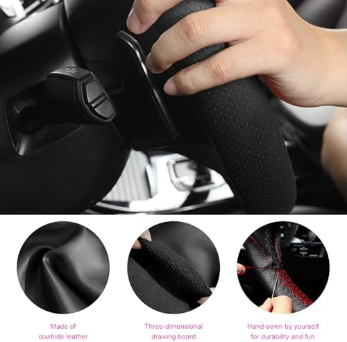 Ziciner Genuine Leather Steering Wheel Cover, Stitch on Wrap, Breathable - Image 3