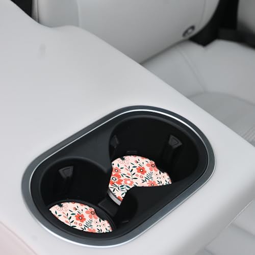 Red Flowers Car Coasters for Drinks Absorbent, 2 Pack Cup Holders, 2.56" - Image 4