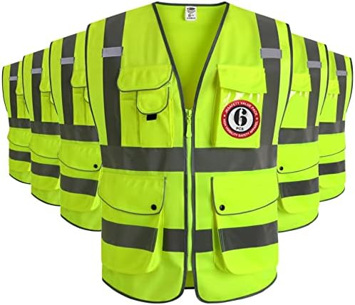 JKSafety 6 Pack Safety Vest for Men Women Reflective JK155 Yellow XL by JKSafety