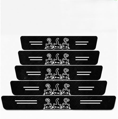 5PCS Black Cat Car Door Sill Protector, Carbon Fiber Leather Sill Stickers by TnLnYn